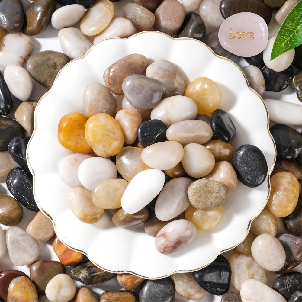 20 LB Mixed River Rocks, 0.3-0.5 Inches High Polished Pebbles for Indoor Plan…