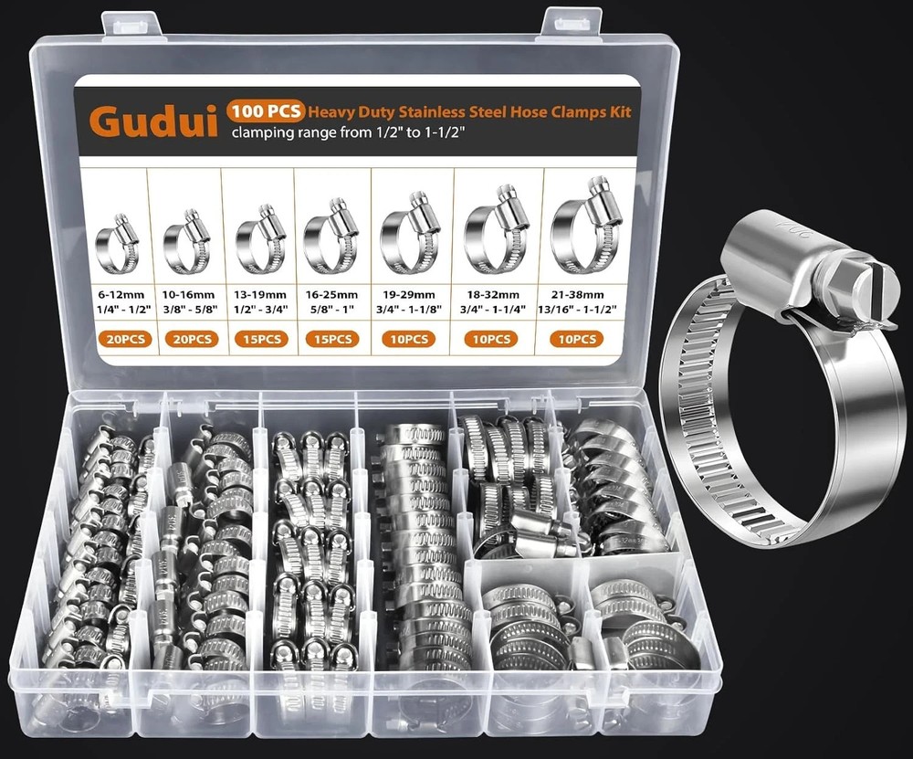 Heavy Duty Hose Clamp, Stainless Steel Hose Clamps Assortment 1/4 to 1-1/2 Inch