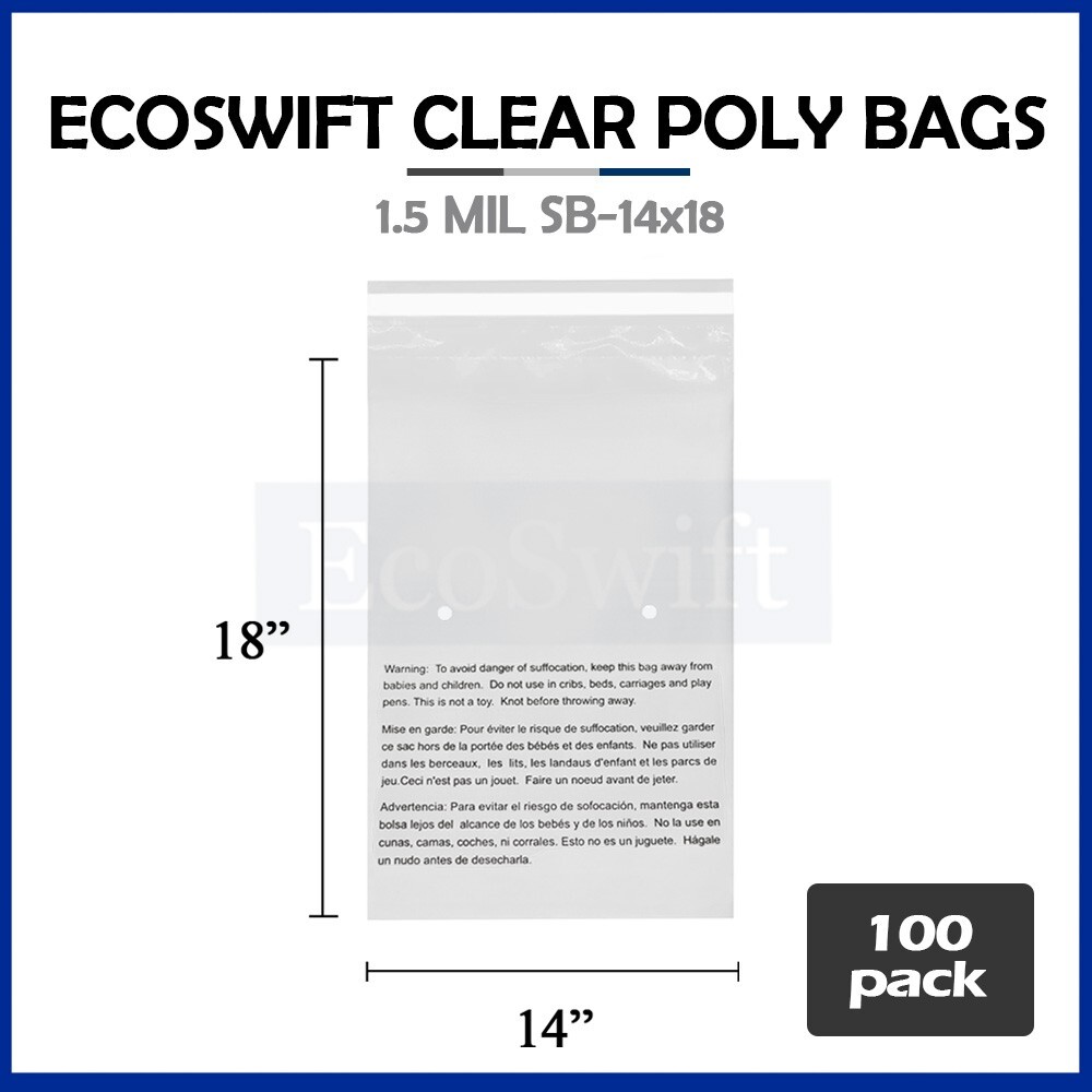 100 14×18 Self Seal Suffocation Warning Clear Poly Bags 1.5 mil Free Shipping