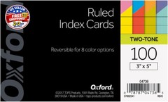 Oxford Extreme Index Cards, 3 x 5 Inches, Assorted Colors, 100 per pack (04736)