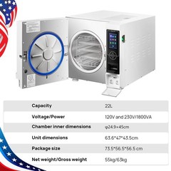 22L Class B Dental Autoclave Steam Sterilizer Vacuum Sterilization Medical Use