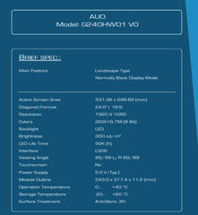 G240HW01 97.24G01.002 AU OPTRONICS AUO 24″ INCH 1920×1080 TFT LCD DISPLAY PANEL