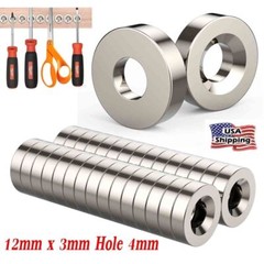 5-100pcs 12mm x 3mm Hole 4mm N52 Strong Countersunk Ring Discs Rare Earth Magnet