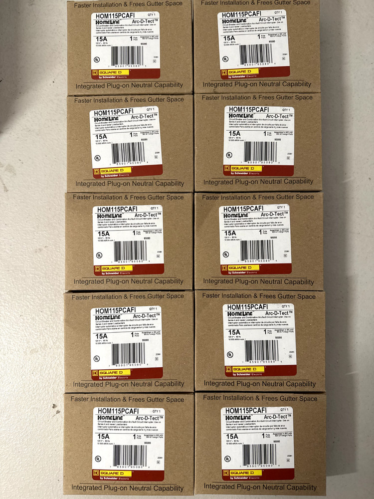 10 PCS Square D HOM115PCAFI HOM115PCAFIC 15A PlugOn Neutral AFCI Circuit Breaker