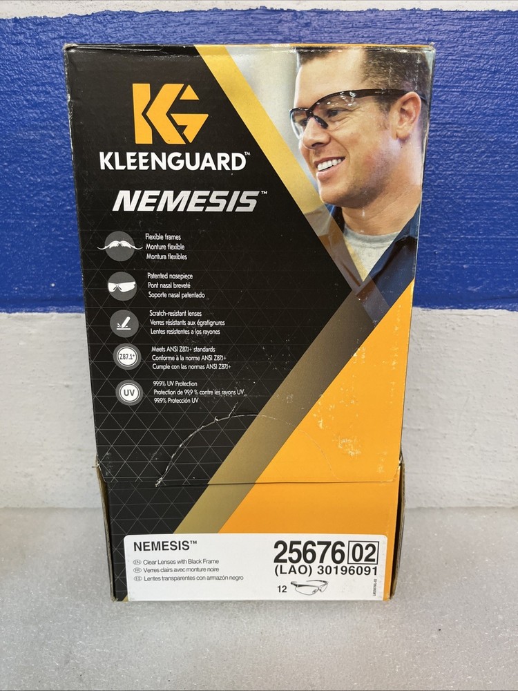 Kleenguard Nemesis 25676 Clear Lens W/ Black Frame Safety Glasses 12 Pack Box