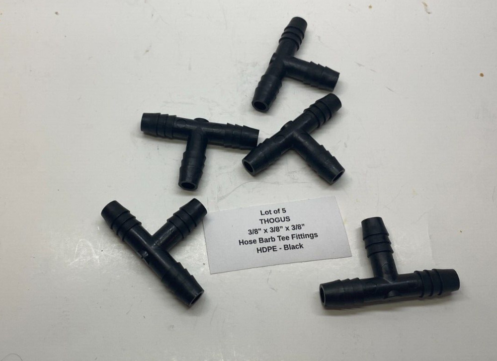 (Qty 5) THOGUS 3/8″ Barbed HDPE Tee Fittings (3/8″ x 3/8″ x 3/8″) – Black –