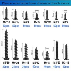 625pcs M2-M4 Phillips Pan Head Self-Tapping Screws Assortment Kit Black