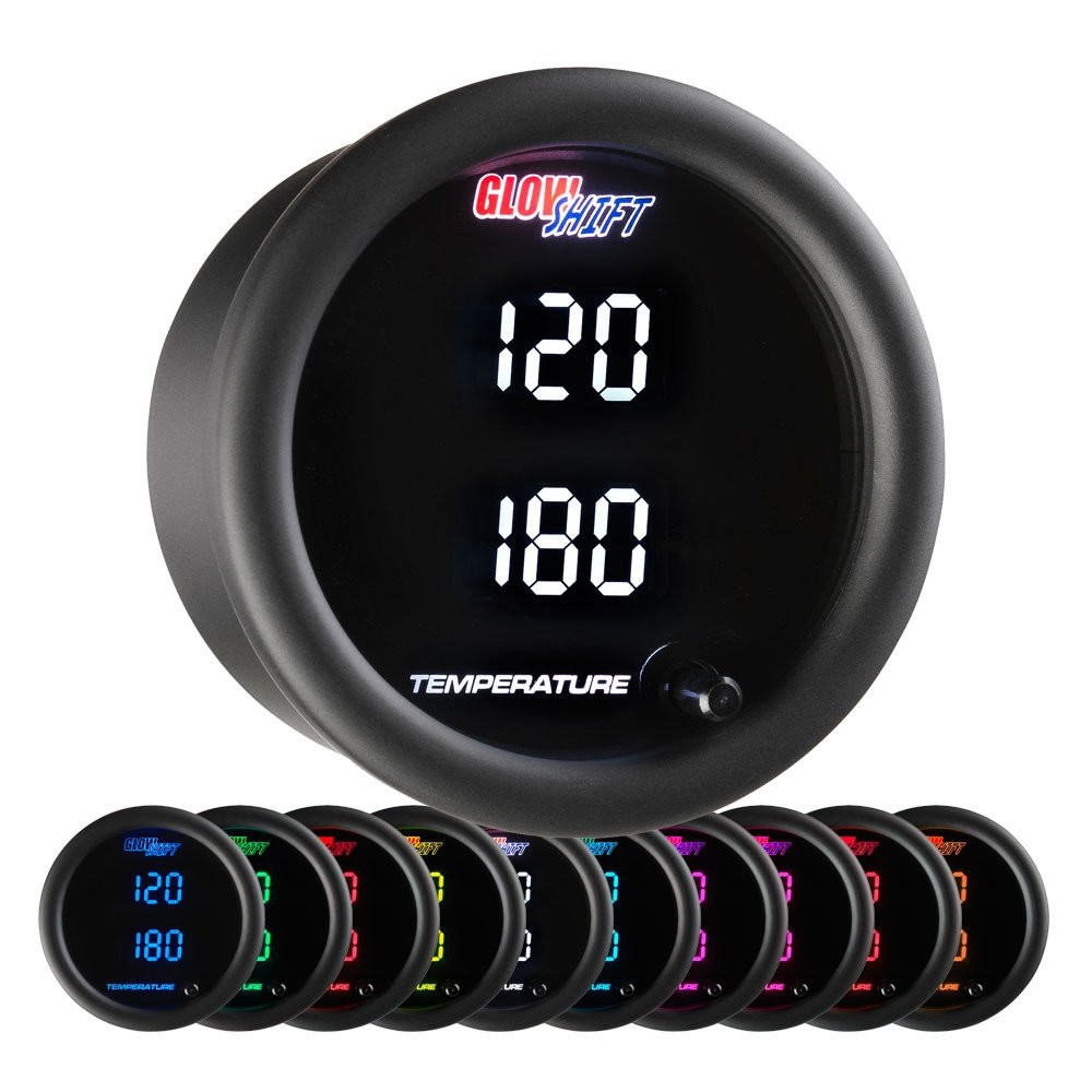 GlowShift 10 Color Digital Dual 300F Temperature Gauge Kit, 2-1/16″ 52mm