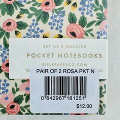Rifle Paper Co. Pocket Notebook Unruled Set of 2 – Rosa Flower Pink 32 Pages