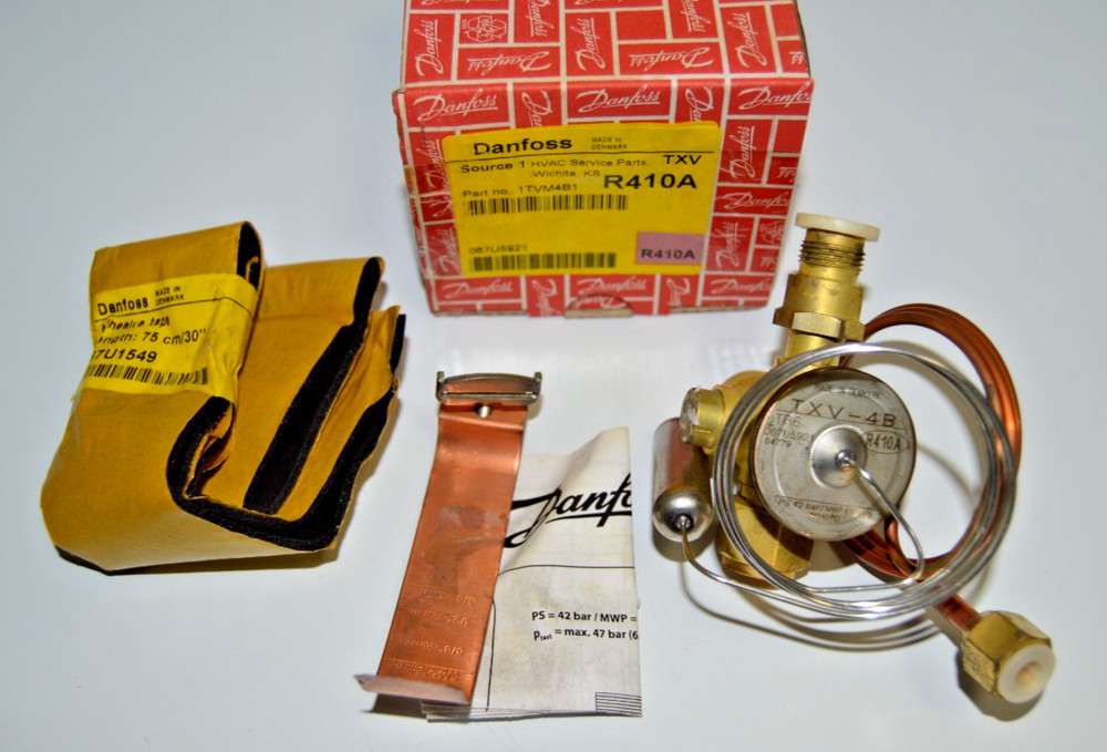 DANFOSS 1TVM4B1 TXV EXPANSION VALVE R-410A, 5/8″ Inlet, 5/8″ Outlet NEW SURPLUS