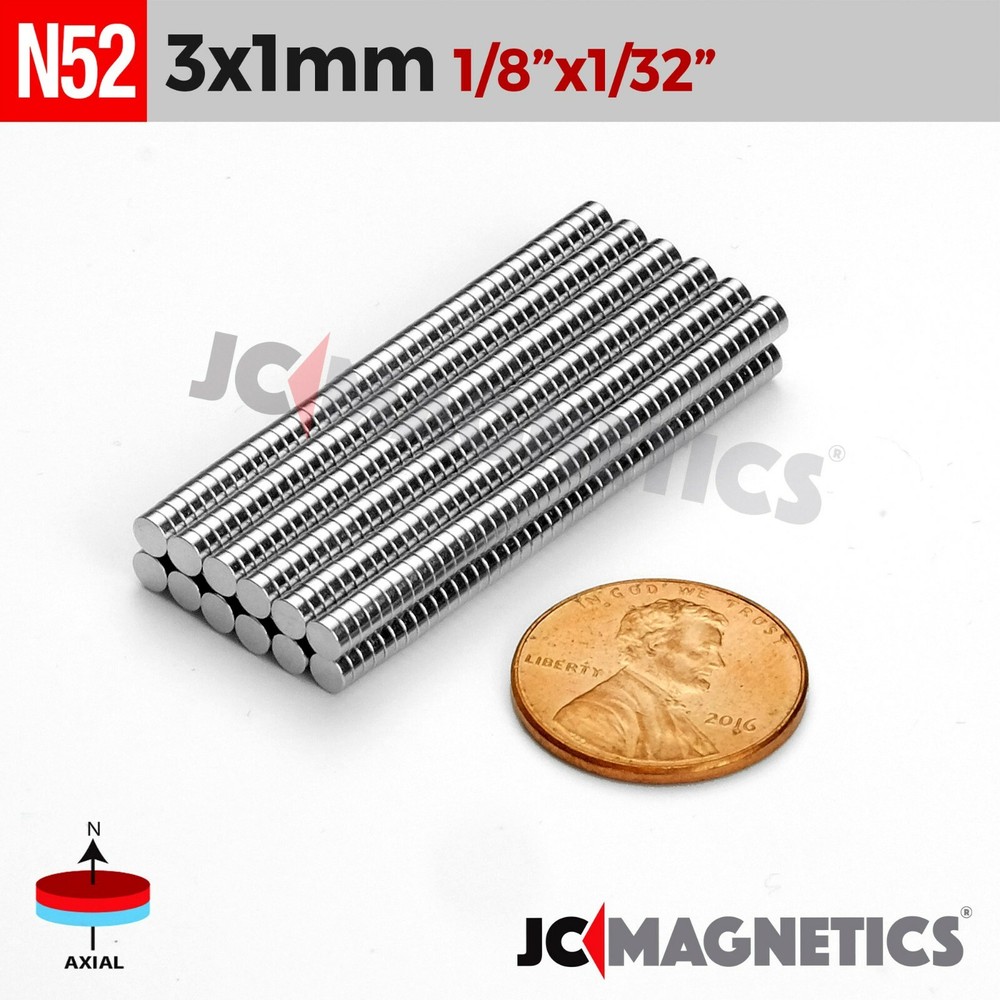 3mm x 1mm 1/8″x1/32″ N52 Strong Rare Earth Neodymium Crafts Magnet Disc 3x1mm