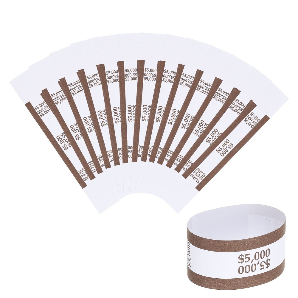 200Pcs Money Band 5000 Dollar Money Bill Wrapper Self-Adhesive Bill Band Brown