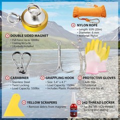 FINDMAG Double Sided Fishing Magnets 1000 lbs Pulling Force Fishing Magnet Kit w