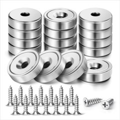 16Pack 40LBS Strong Magnets with Holes, Round Cup Magnets with Screws for Wall M