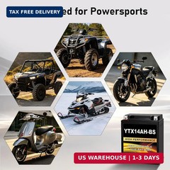 YTX14AH-BS 12V 12Ah AGM Sealed Motorcycle Battery, Maintenance-Free, Compatible