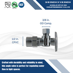 2 Pcs XFITTING 1/2″ CPVC x 3/8″ OD Compression Angle Stop Valve, 1/4 Turn