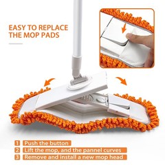Dust Mop for Floor Cleaning with Washable Microfiber Flat Mop-Orange, Orange