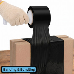 Cast Narrow Banding Stretch Wrap 3″x1000′ 80 Gauge Black Shrink Film 36 Rolls