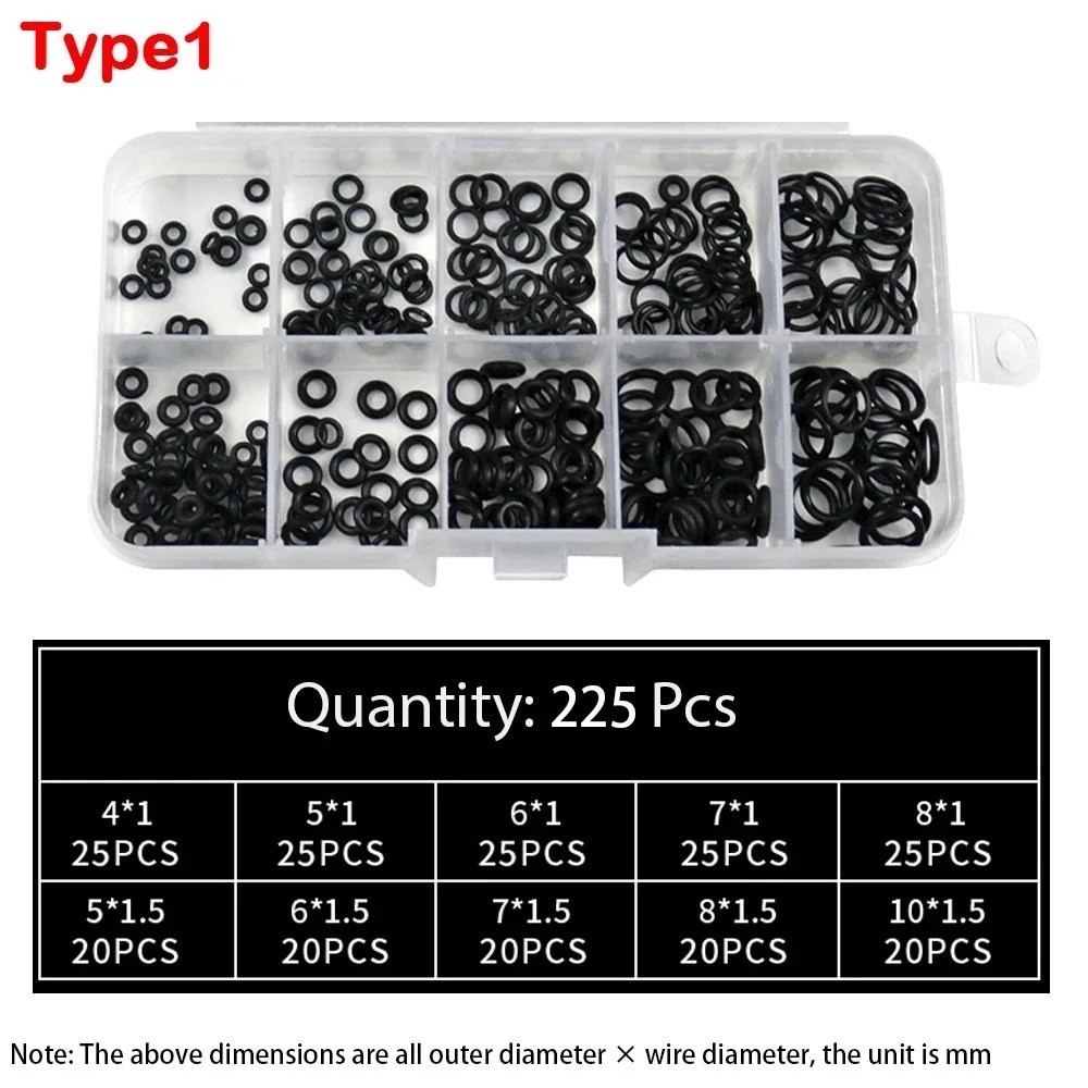 225pcs Rubber O Ring Seal Gasket Set Nitrile Repair Kit Elastic Rings