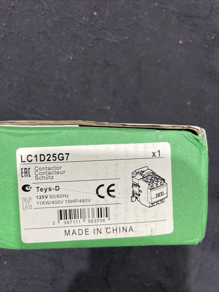 Schneider Electric LC1D25G7 Non-Reversing Contactor LC1D, 3P, 1NO 1NC, 25A, 220