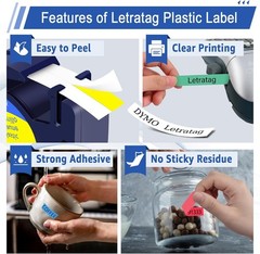 5Pack Dymo 12mm Plastic LetraTag Label Tape Black on White/Yellow/Red/Green/Blue