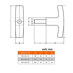 Nylon T Knob Plastic Clamping Handle with M8 M10 M12 Metal Thread Screw