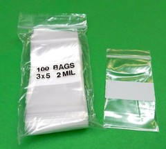 100 3×5 White Block Bags 2mil Clear Reclosable Poly Writeable 3″ x 5″ Resealable