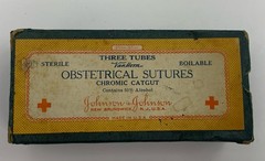 Vintage 1948 Becton Dickinson & Co B-D Yale 50cc Glass Syringe + Medical Sutures