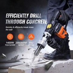 1400W Electric Demolition Jack Hammer 2900 BPM 19J 2 Chisels Case