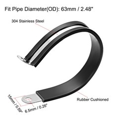 63mm Stainless Steel Rubber Cushioned Insulated Clamp R Shape Metal Clamp 8Pcs