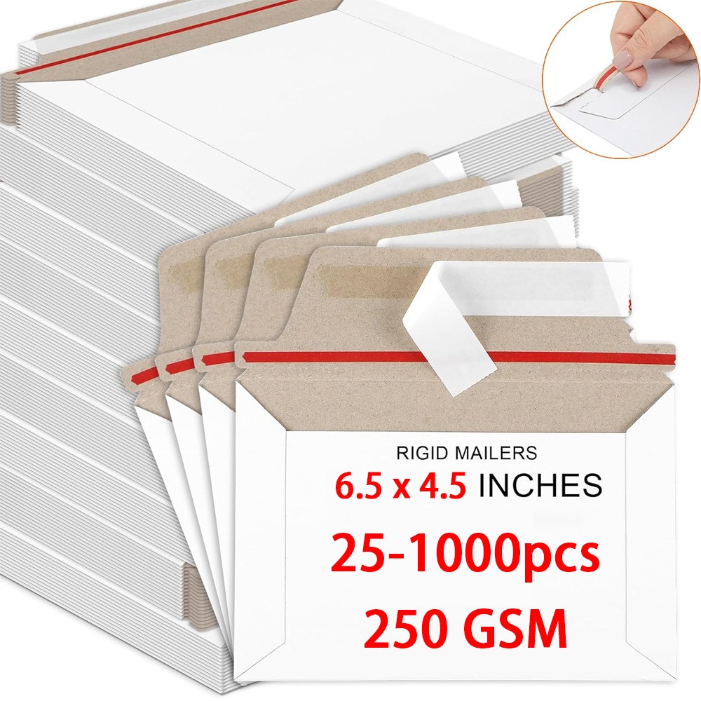25-1000pcs 6.5 x 4.5 White Rigid Photo Shipping Flats Cardboard Envelope Mailers
