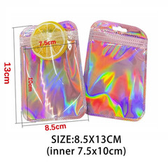 50pcs Iridescent Zip Lock Bags Holographic Self-Sealing Packaging Pouches – NEW
