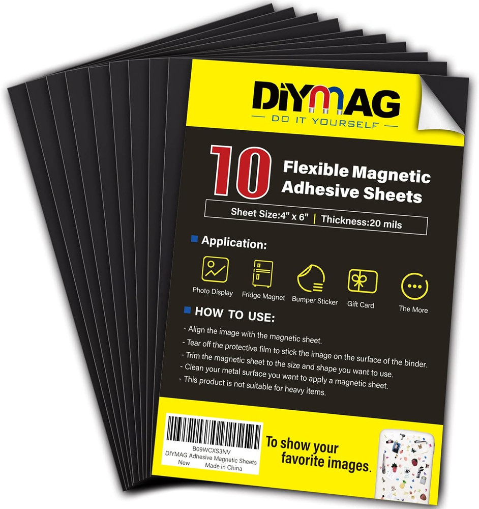 Magnetic Adhesive Sheets, 4″ X 6″ 10 Pack Cuttable Magnets Flexible Magnet Sheet