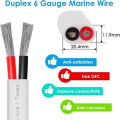 Marine Grade Duplex 6 AWG /2 15 ft Tinned Copper Oxygen Free Stranded Cable, NEW