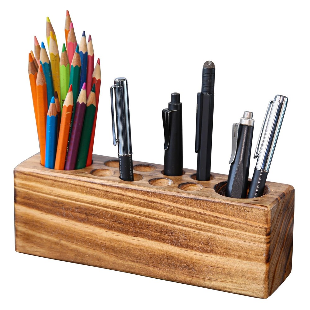 Solid Wood Pen Holder For Desk “ Fountain Pen Holder “ Stylish Wooden Pencil Hol