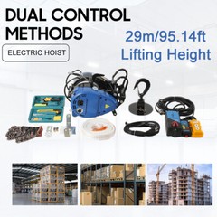 1600W Electric Hoist 1100lbs Portable Crane Winch with Remote Control 29m Lift