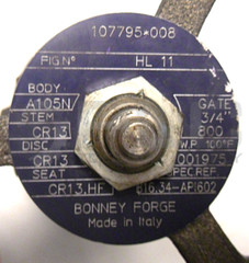 BONNY FORGE HL11 SOCKET WELD GATE VALVES 3/4″ HL 11 CR13-HF