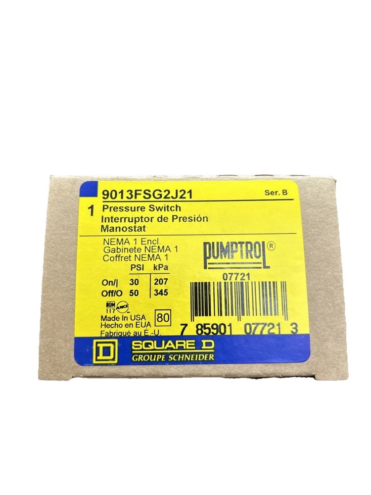 Square D Pumptrol Pressure Switch 9013FSG2J21 30-50 PSI