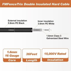Electric Fence Wire Double Insulated Underground Hard Cable – 16Gauge, 36ft – Ga