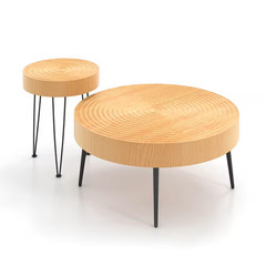 31.5 In. Natural round Wooden Farmhouse Coffee Table (Set of 2) End Table Natura