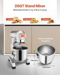 Commercial Electric Food Mixer 20Qt Stand Machine Dough Mixer 3 Speeds 750W