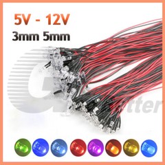 Pre-Wired LEDs Prewired Resistor 3mm/5mm Ultra Bright : 5V ~ 12V Various Colours