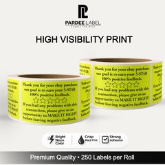 Thank You For Your eBay Purchase Stickers Neon Yellow 2” x 3” 250 Labels Roll