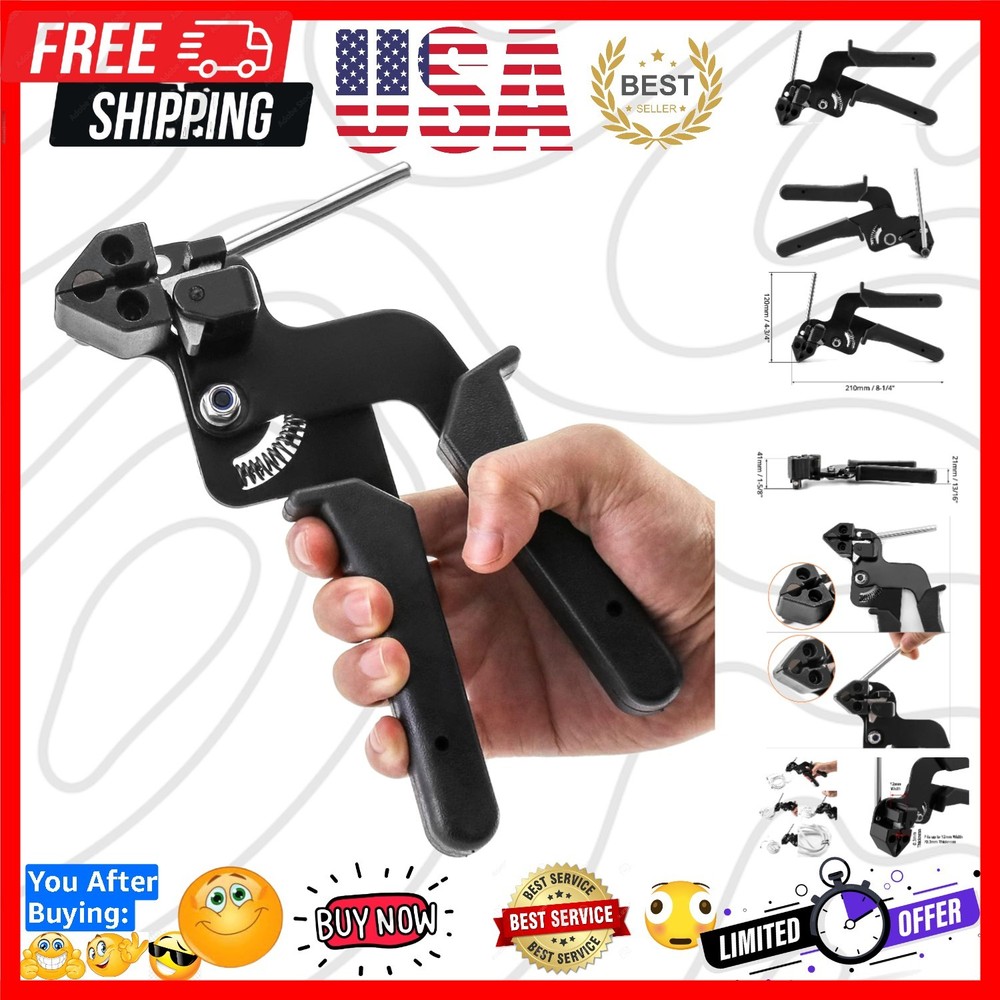 Cable Tie Gun, Stainless Steel Zip Tie Tightener Wrap Tool, Self-locking Meta…