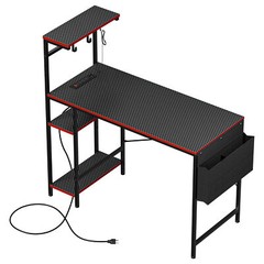 44″ Gaming Desk with LED Lights Computer Desk with 4 Tier Storage Shelves & Hook