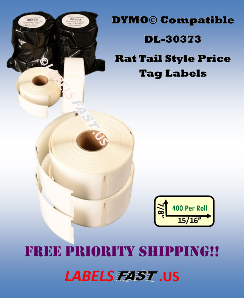 30373 White Rat Tail Style Price Tag Labels Dymo LabelWriter Compatible Adhesive