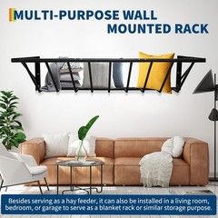 63″ Hay Rack Feeder Wall Mount 16 Gallon Rust Resistant for Indoor Outdoor Use