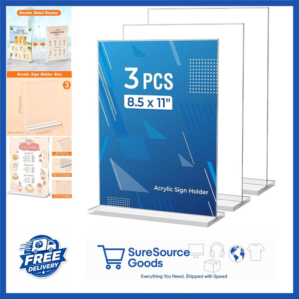8.5×11 Clear Acrylic Menu Stand Vertical Display for Office & Restaurant
