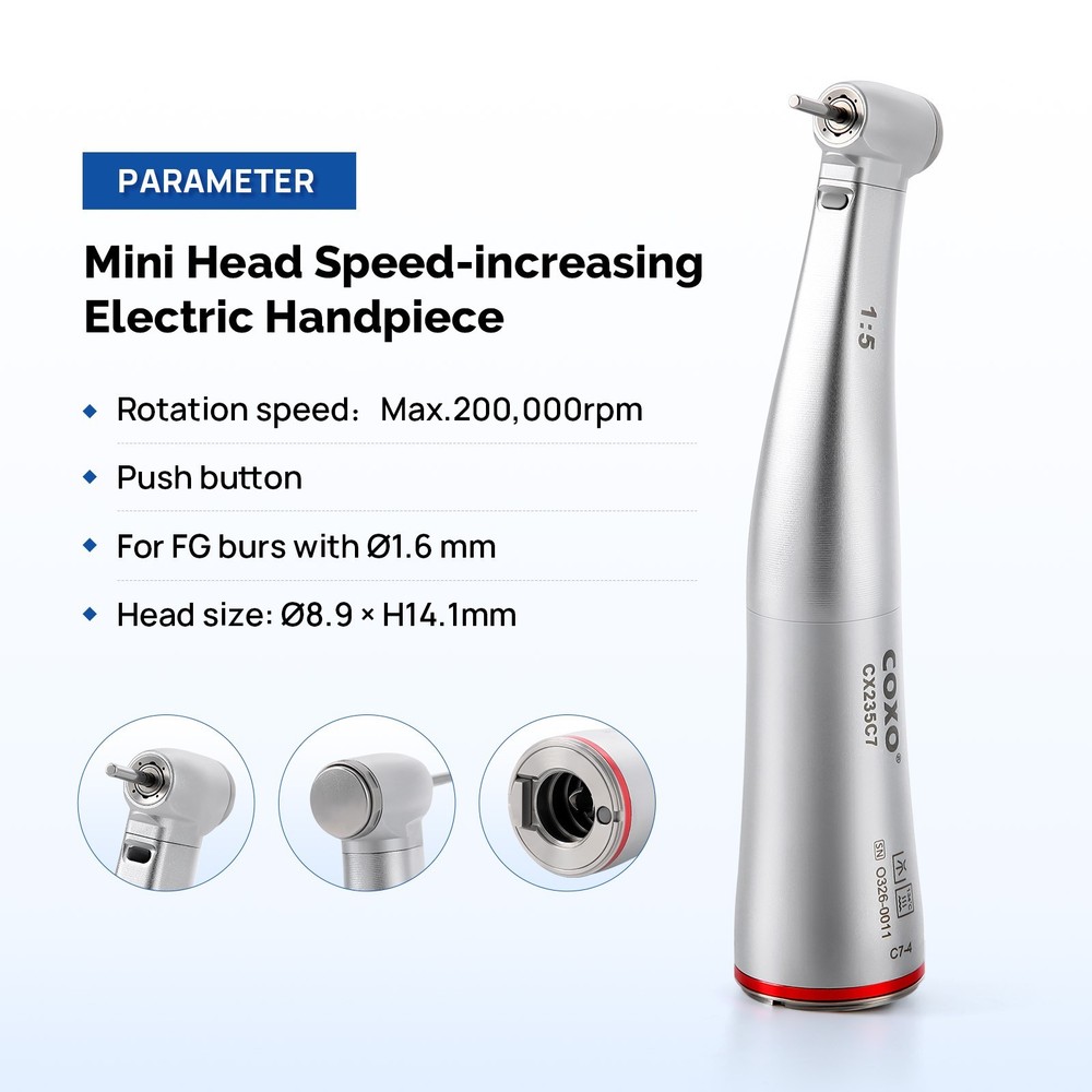COXO Dental Mini Head Electric 1:5 Fiber Optic Contra Angle Handpiece CX235C7