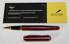BEILUNER Red Lacquer Ball Point Pen With Gold Finish and Leather Case #17